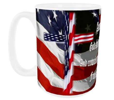 America Cross Coffee Cup AMERICA THE BEAUTIFUL Fancy Font