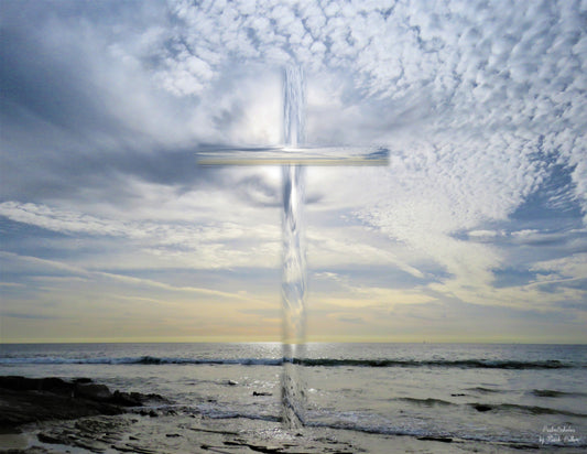 Photo Cross Oceanside Beach Sky Clouds Ocean Waves